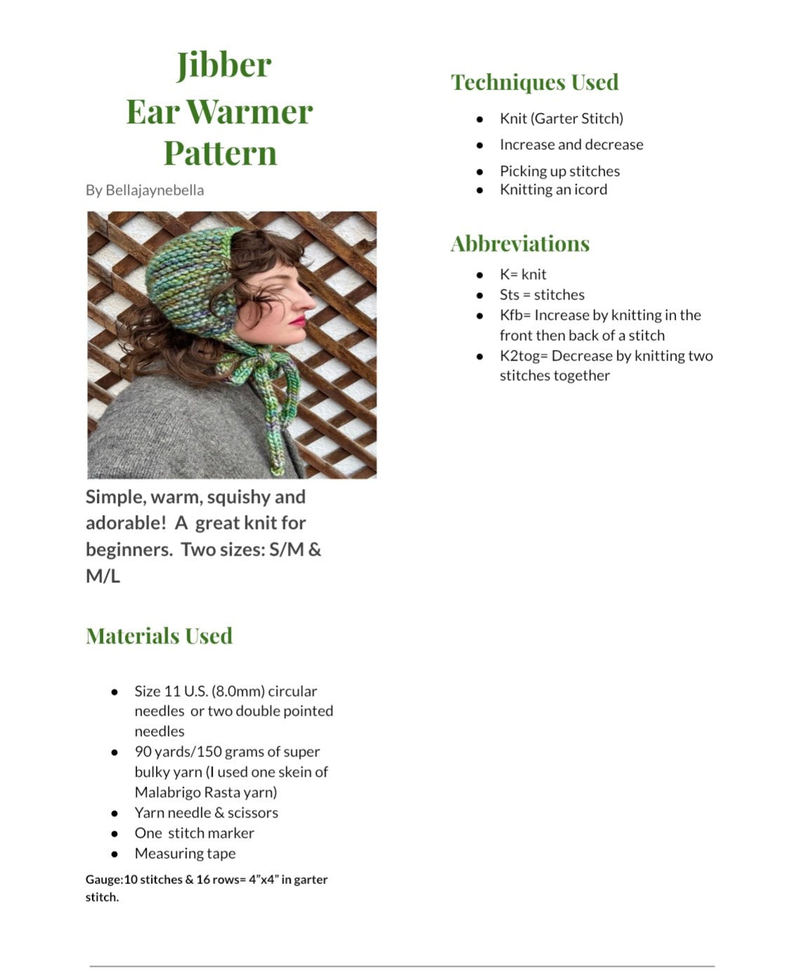 Jibber Ear Warmer Knitting Pattern