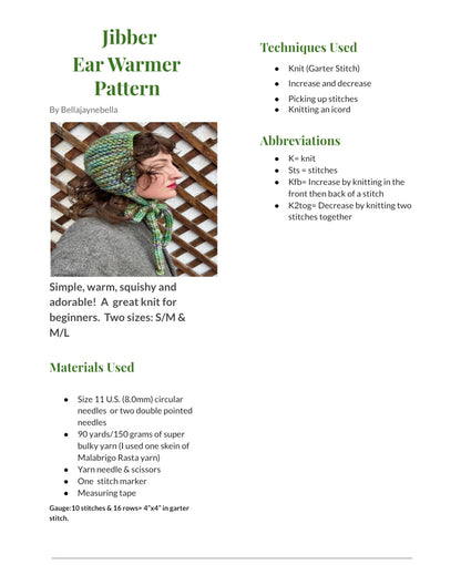 Jibber Ear Warmer Knitting Pattern